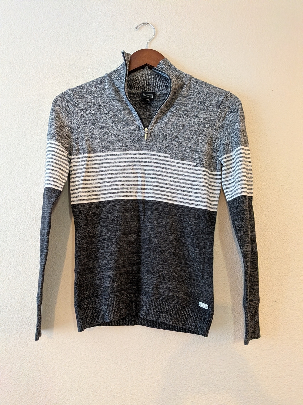 Nils Gray Half-Zip Striped Women's Ski Sweater